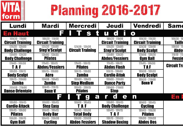 Planning VITAform 2016-2017